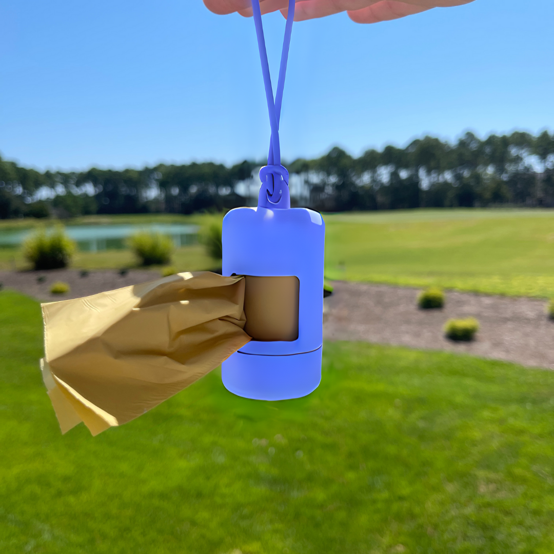 light blue dog poop bag holder