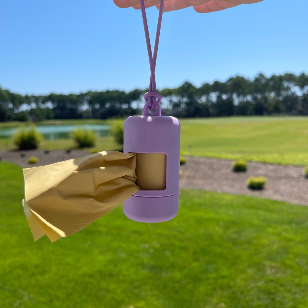 purple dog poop bag holder